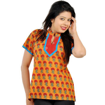 Floral Rajasthani Hand Block Print Cotton Top 1