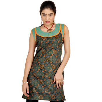 Designer Rajasthani Print Green Cotton Kurti 1