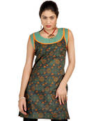 Designer Rajasthani Print Green Cotton Kurti
