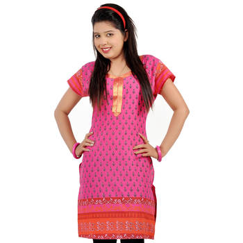 Bootie Design Zari Lace Pink Pure Cotton Kurti 1