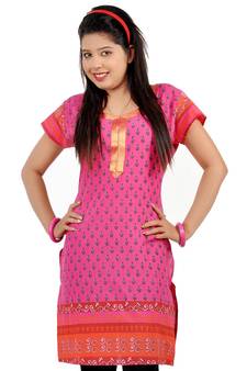 Bootie Design Zari Lace Pink Pure Cotton Kurti