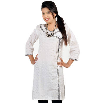 Silver Sparkle Bootie White Cotton Long Kurti 1