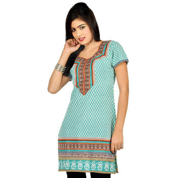 Hot Designer Girls Sea Green Pure Cotton Kurti 1