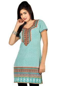 Hot Designer Girls Sea Green Pure Cotton Kurti