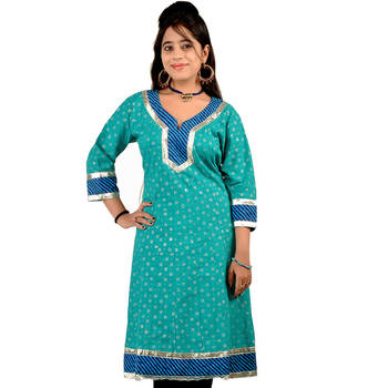 Exclusive Silver Brocade Sea Green Coton Kurti 1