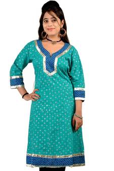 Exclusive Silver Brocade Sea Green Coton Kurti