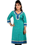 Exclusive Silver Brocade Sea Green Coton Kurti