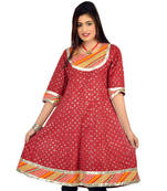 Red Patchwork Designer Cotton Party Long Kurti 