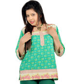 Floral Design Embroidery Sea Green Cotton Top 