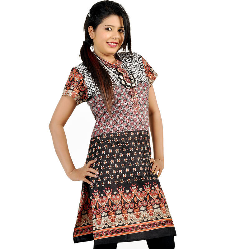 Jaipuri Designer Multi Print Black Cotton Top