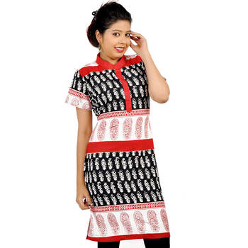 Hand Block Print Black White Ethnic Cotton Top 1