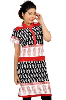 Hand Block Print Black White Ethnic Cotton Top