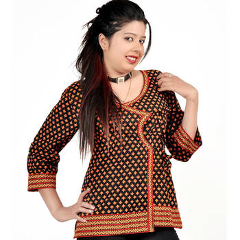 Designer Hand Block Print Black Cotton Top 1