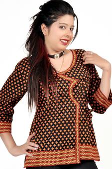 Designer Hand Block Print Black Cotton Top