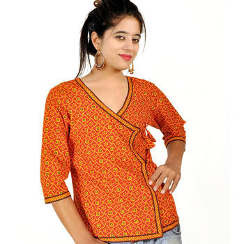 Designer Girls Red Cotton Top Hand Block Print  1
