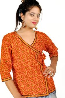 Designer Girls Red Cotton Top Hand Block Print 