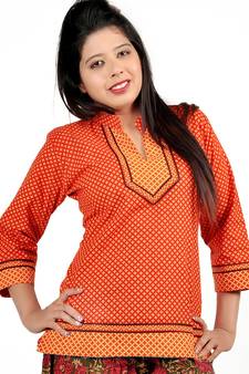 Jaipuri Ethnic Hand Block Print Red Cotton Top