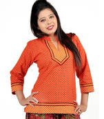 Jaipuri Ethnic Hand Block Print Red Cotton Top