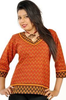 Designer Red Girls Indian Pure Cotton Kurti 
