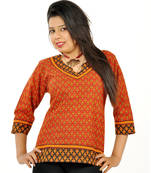 Designer Red Girls Indian Pure Cotton Kurti 