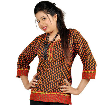 Jaipuri Print Designer Red Black Cotton Kurti 1