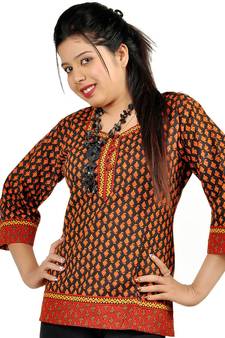 Jaipuri Print Designer Red Black Cotton Kurti