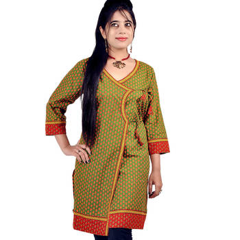 Designer Bootie Print Indian Green Cotton Top 1