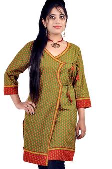 Designer Bootie Print Indian Green Cotton Top
