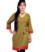 Designer Bootie Print Indian Green Cotton Top