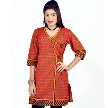 Ethnic Design Hand Block Red Black Cotton Top 1