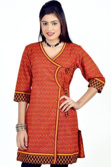 Ethnic Design Hand Block Red Black Cotton Top