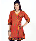 Ethnic Design Hand Block Red Black Cotton Top