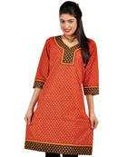 Ethnic Girls Hand Block Print Red Cotton Kurti 