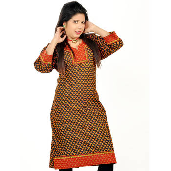 Rajasthani Hand Block Print Red Cotton Kurti 1