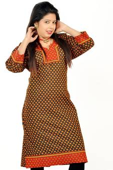 Rajasthani Hand Block Print Red Cotton Kurti