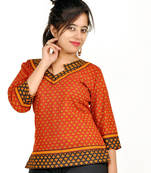Hand Block Ethnic Design Red Black Cotton Top