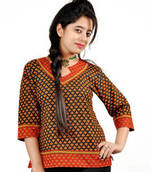 Ethnic Hand Block Print Red Black Cotton Top