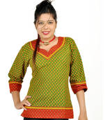 Jaipuri Designer Leaf Print Green Cotton Top
