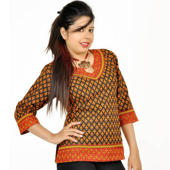 Rajasthani Block Print Red Black Cotton Top 1