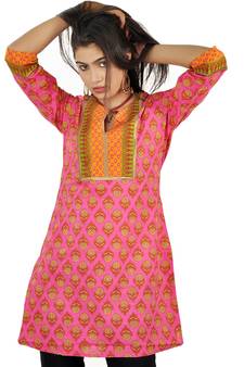 Jaipuri Handblock Flower Print Pink Cotton Top