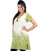 Stylish Abstract Print Girls Green Ivory Kurti 