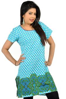 Bollywood Abstract Design Turquoise Cotton Top