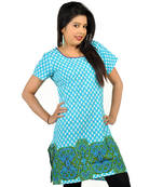 Bollywood Abstract Design Turquoise Cotton Top