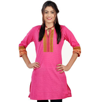 Exclusive Designer Printed Pink Cotton Kurti 1