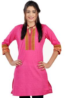 Exclusive Designer Printed Pink Cotton Kurti