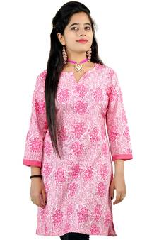 Designer Girls Multiprint Cute Pink Cotton Top