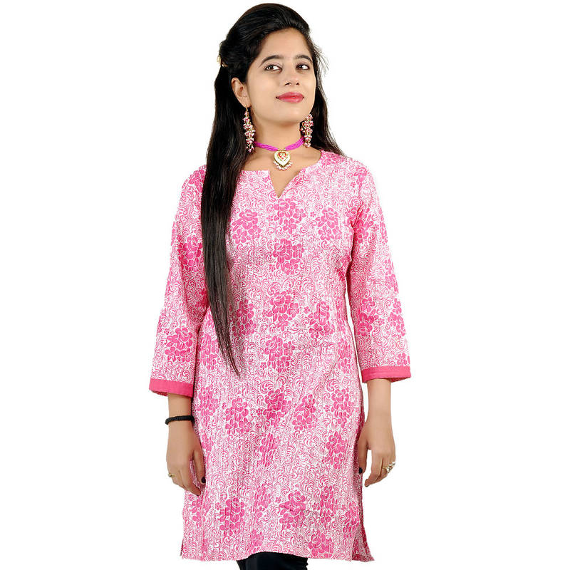 Designer Girls Multiprint Cute Pink Cotton Top
