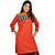 Designer Neck Fancy Orange Print Cotton Kurti 