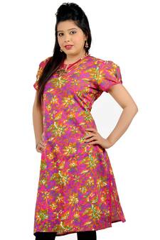Ethnic Design Printed Magenta Cotton Kurti