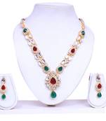 designer gold plated necklace set with maang tika